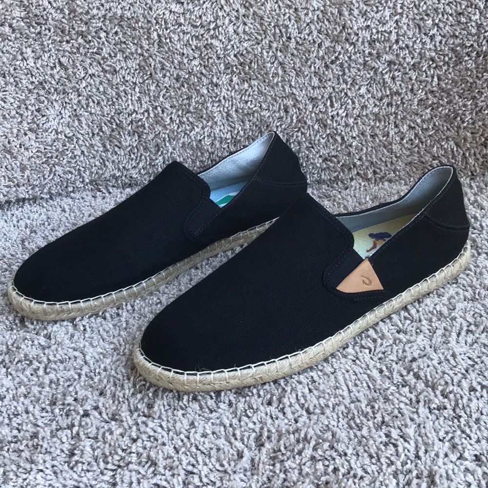 Olukai Women’s Kaula Pa’a Kapa Lava Rock Black Espadrille Slip-On Shoes size 11
